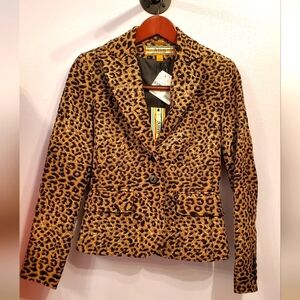Allen Schwartz 2-piece Women's Sz 2 Camel & Black Leopard print suit jacket NWT